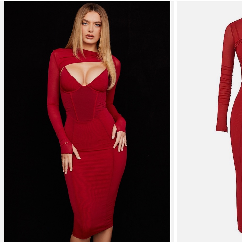 House of CB Beatrice wine corset midi dress NWOT